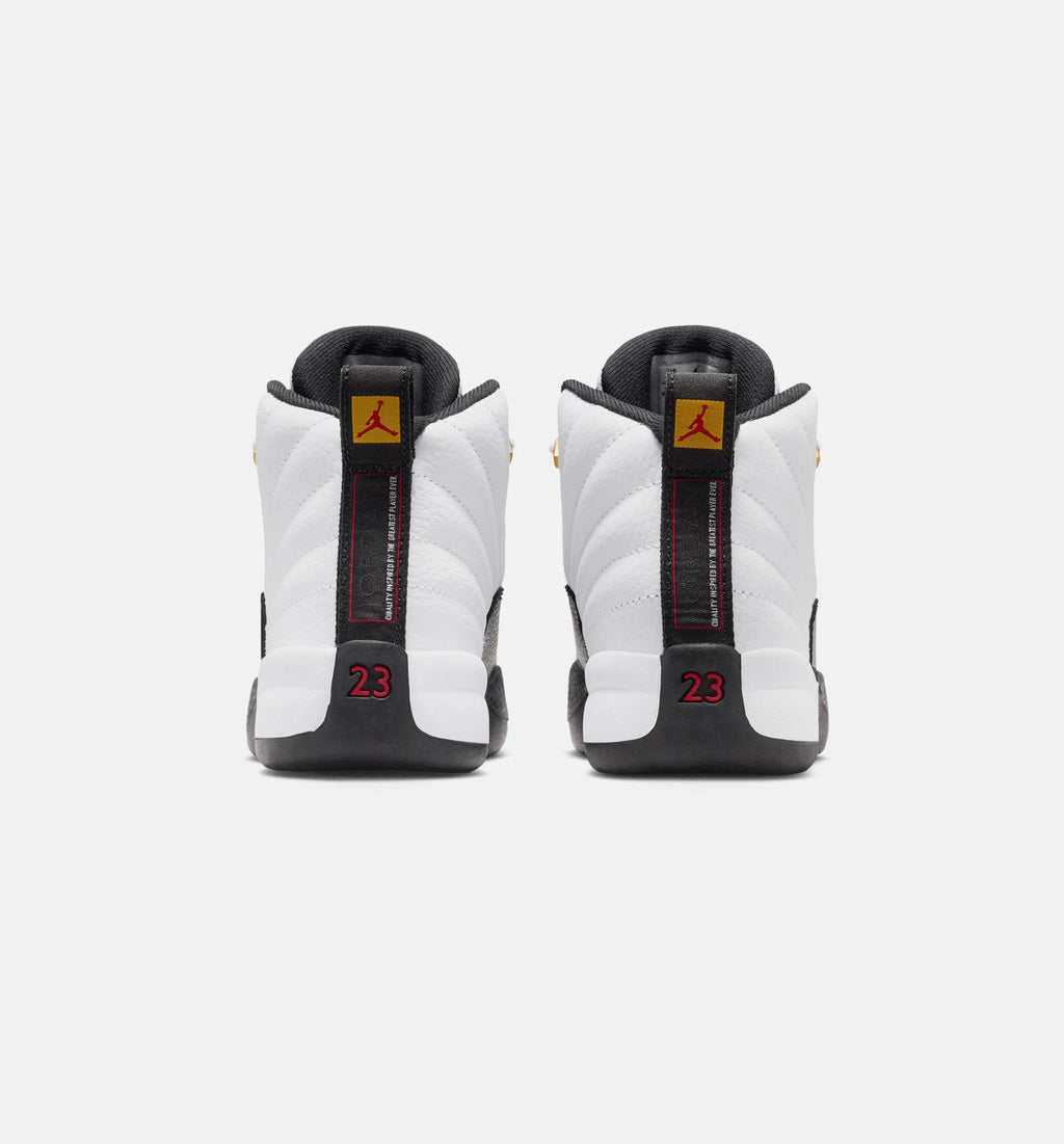 Air Jordan 12 Retro Taxi 学前儿童生活方式运动鞋 - 白色/黑色/出租车黄