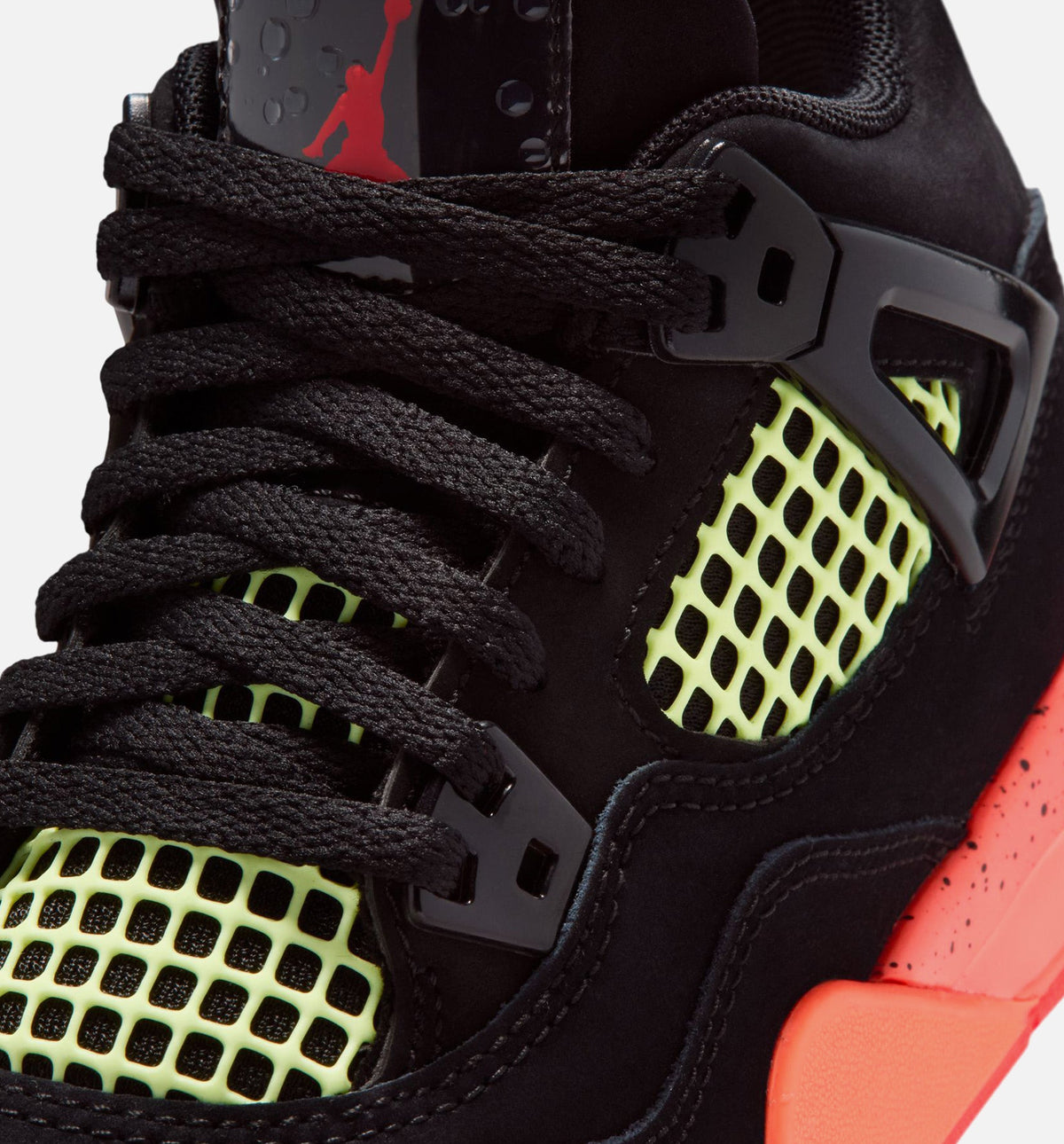 Air Jordan 4 Retro Black Infrared 23 学前儿童生活方式运动鞋 - 黑色/燭红色/芒果橙