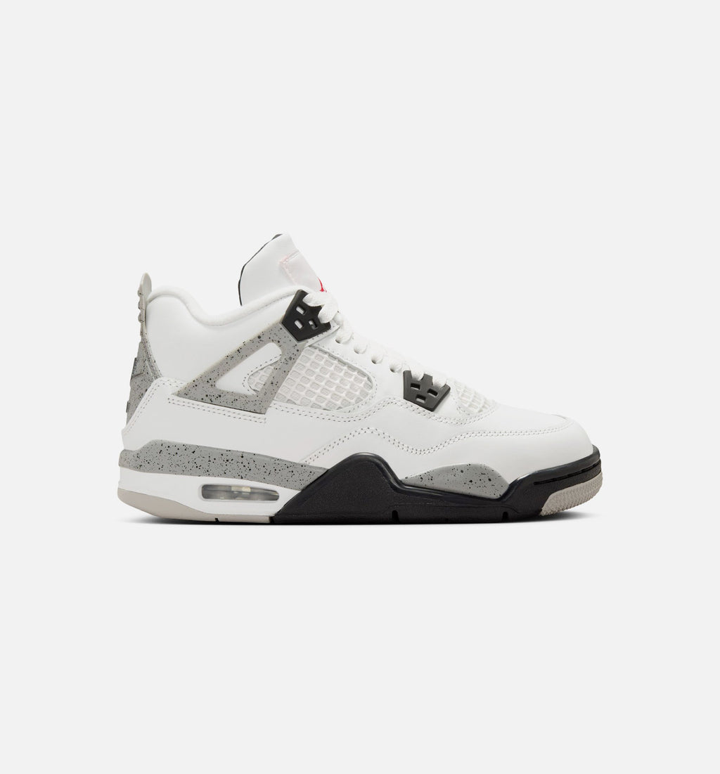 Air Jordan 4 Retro White Cement 小学生生活方式运动鞋 - 峰峰白/火焰红/水泥灰/黑色