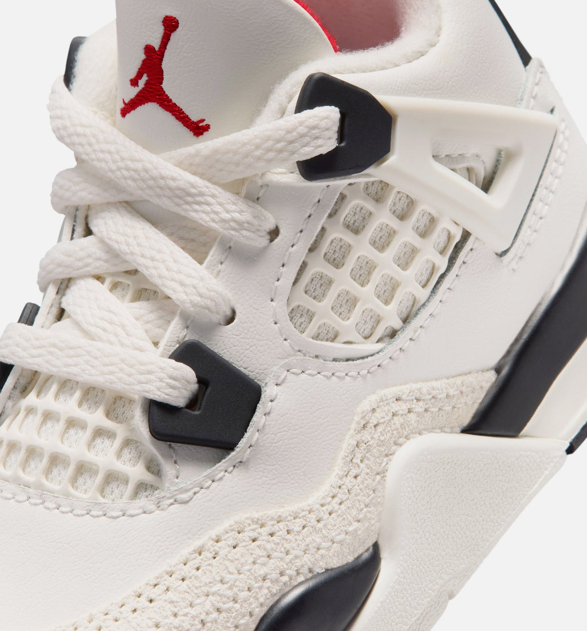 Air Jordan 4 Retro Flight Club 婴幼儿生活方式运动鞋 - 帆布白/黑色/大学红