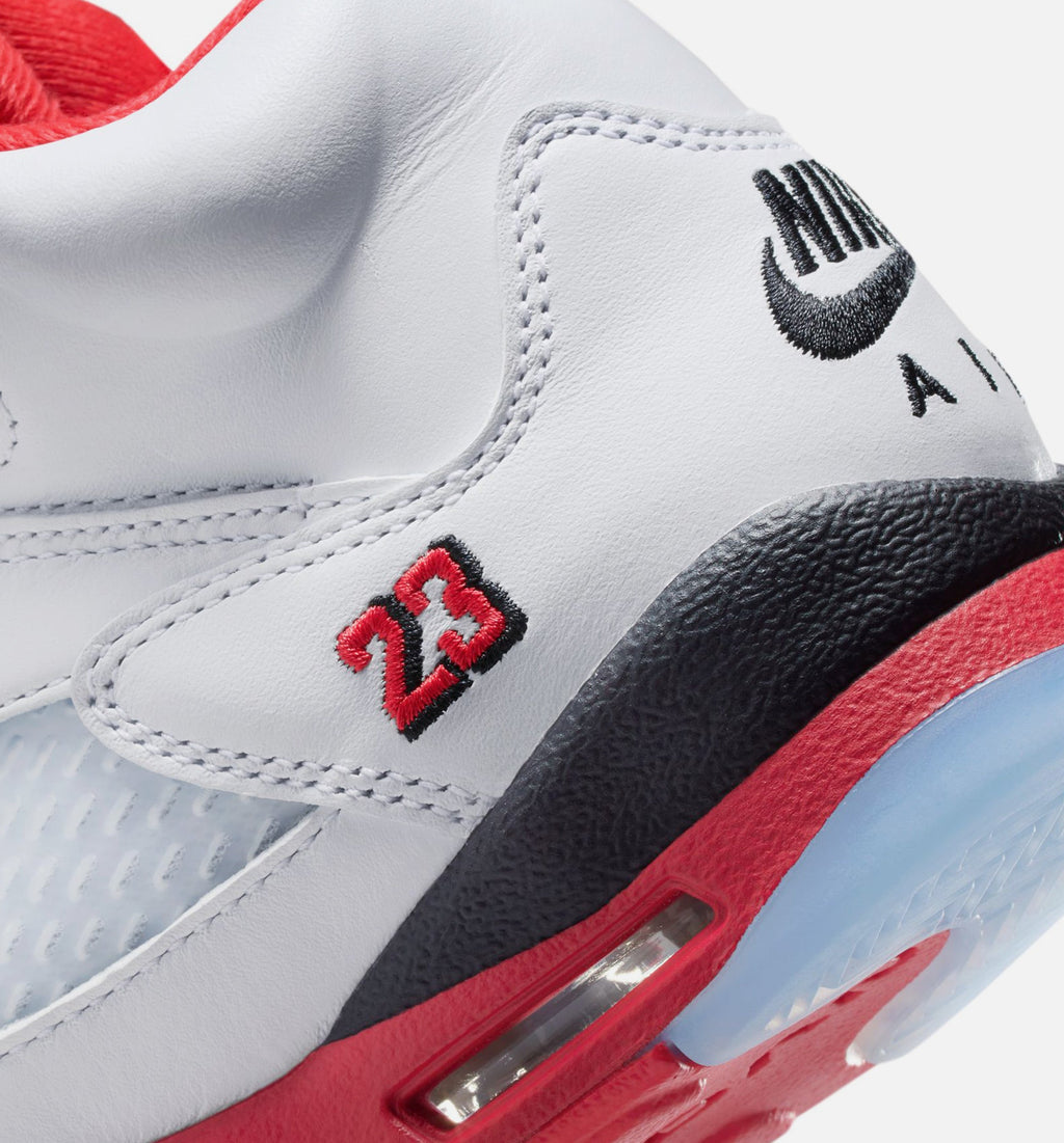 Air Jordan 5 Retro Fire Red 小学生生活方式运动鞋 - 白色/火焰红/黑色