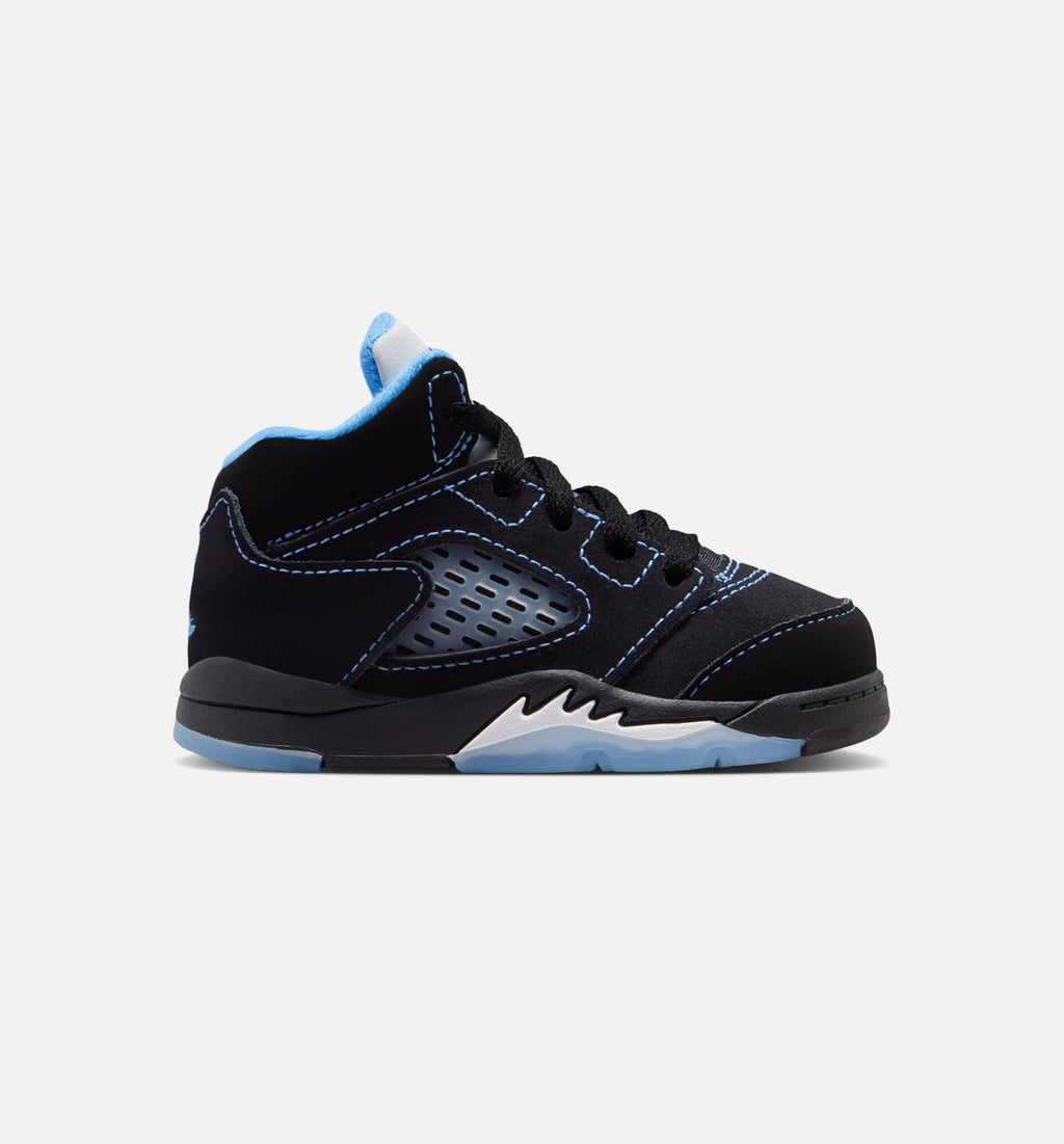 Air Jordan 5 Retro Black Carolina 婴幼儿生活方式运动鞋 - 黑色/大学蓝/白色