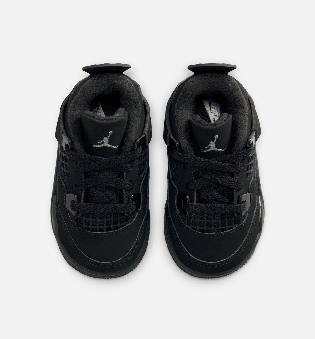 Air Jordan 4 Retro Black Cat 婴幼儿生活方式运动鞋 - 黑色/深黑/浅石墨灰