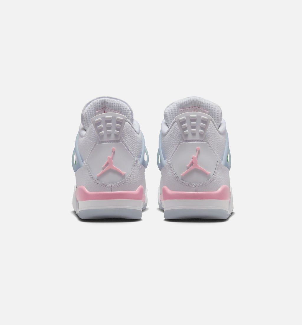 Air Jordan 4 Retro Medium Soft Pink 小学生生活方式运动鞋 - 白色/柔和粉/半蓝色
