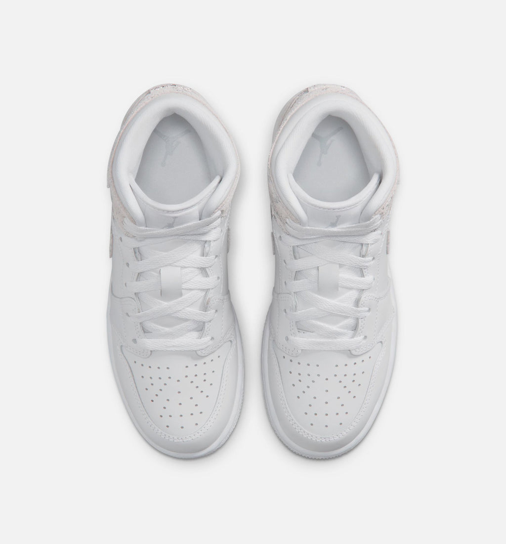 Air Jordan 1 Mid SE - 青少年生活方式运动鞋（白/原野银）