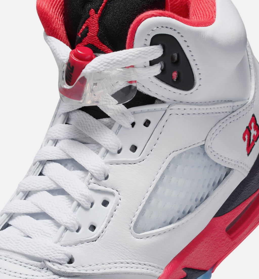 Air Jordan 5 Retro Fire Red 小学生生活方式运动鞋 - 白色/火焰红/黑色