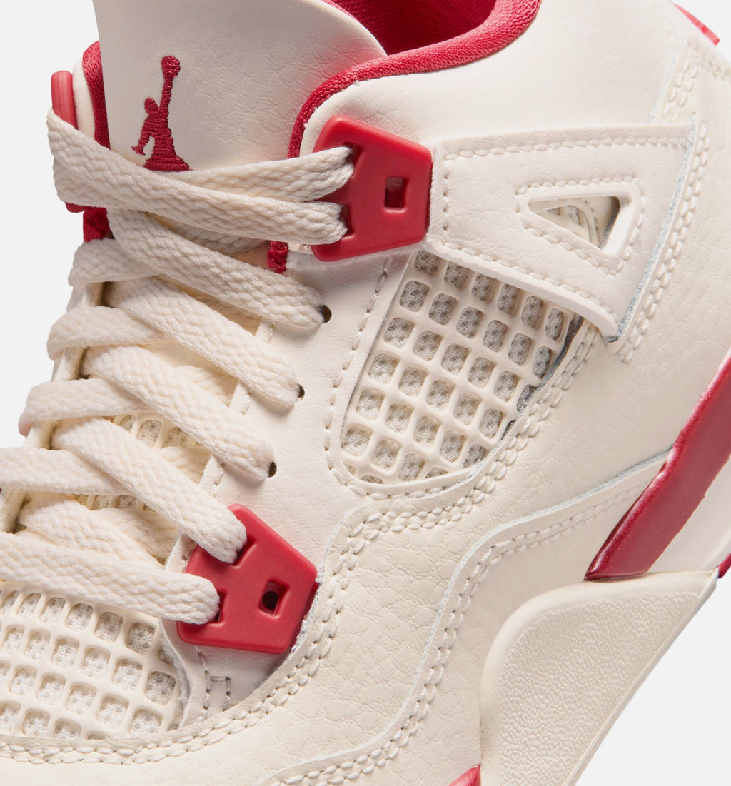 Air Jordan 4 Retro Valentine's Day 学前儿童生活方式运动鞋 - 淡象牙/閅山红/激红