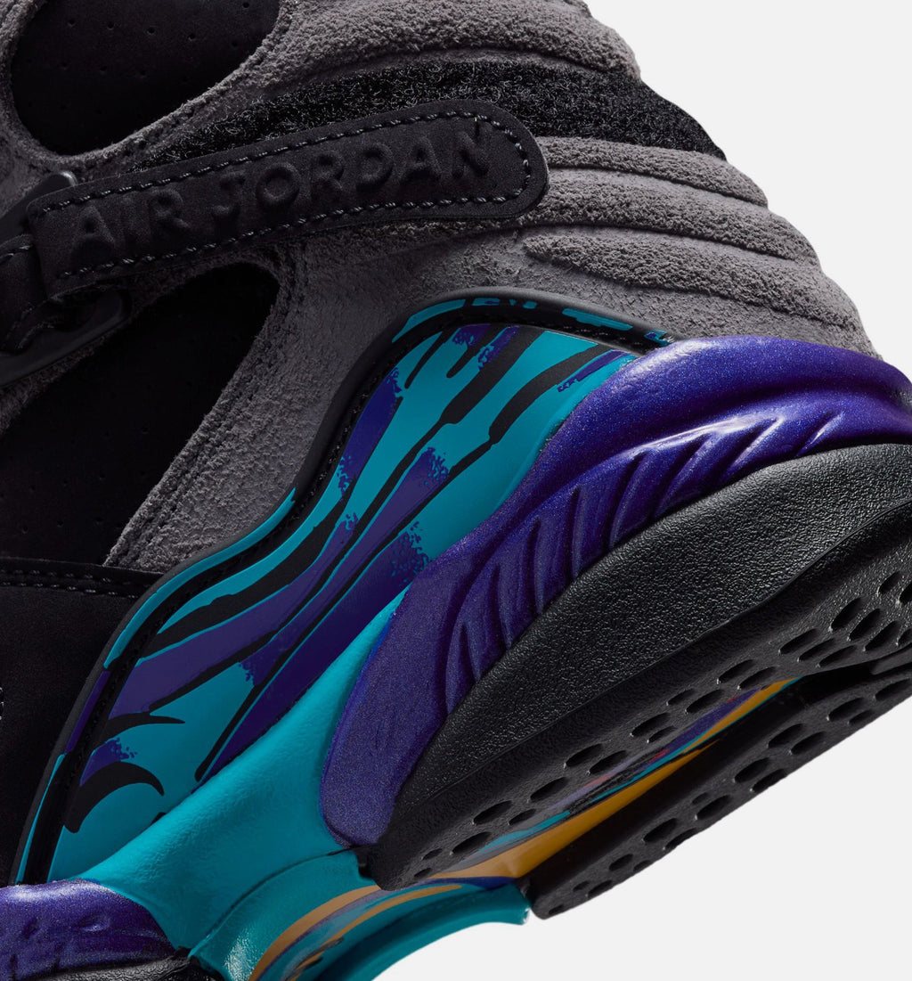Air Jordan 8 Retro Aqua 小学生生活方式运动鞋 - 黑色/多色/亮光锡色