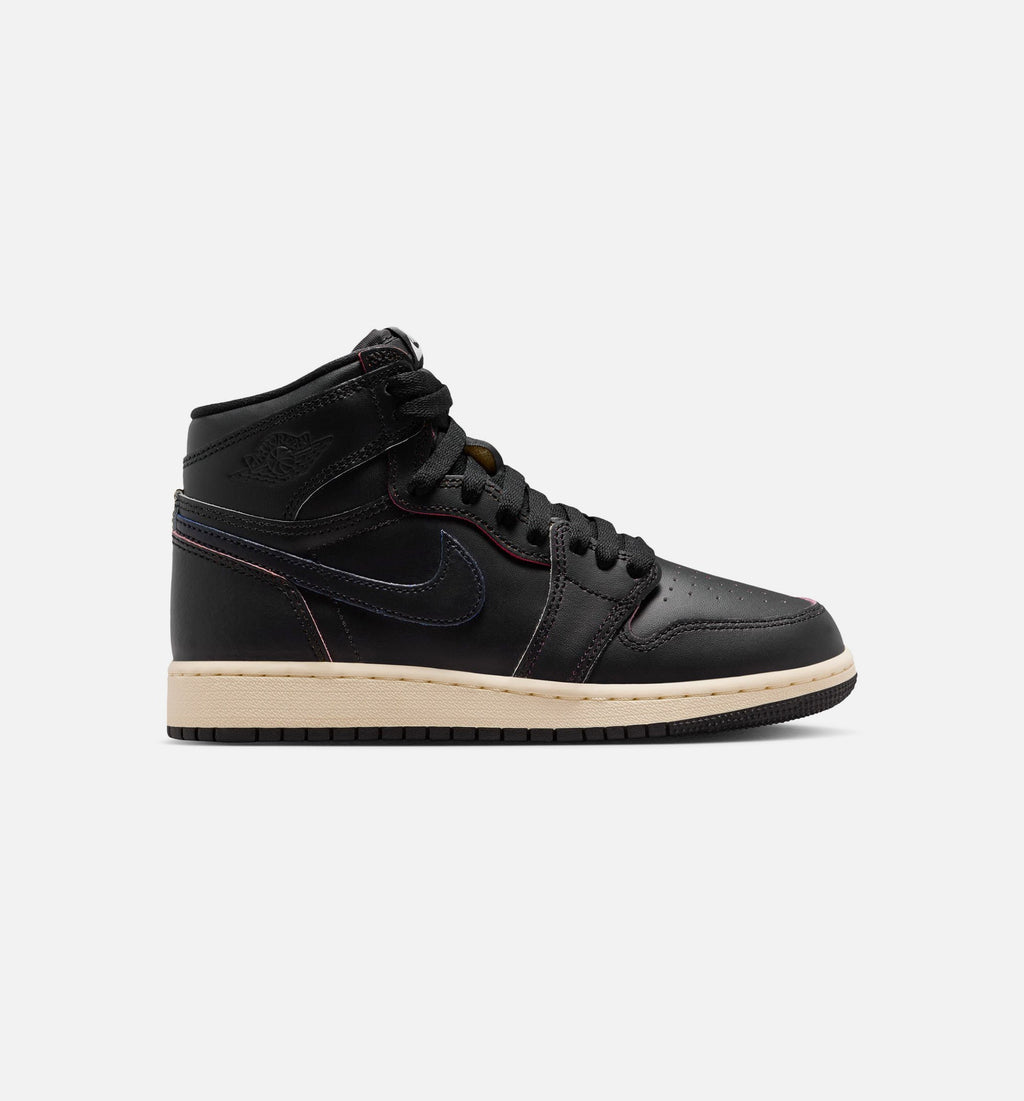Air Jordan 1 Retro High OG Black and Muslin - 青少年生活方式运动鞋（黑/亚麦白）