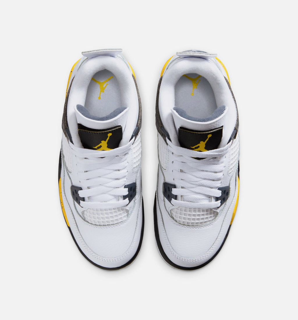 Air Jordan 4 Retro Rare Air Tour Yellow 小学生生活方式运动鞋 - 白色/深蓝灰/黑色/巡回黄