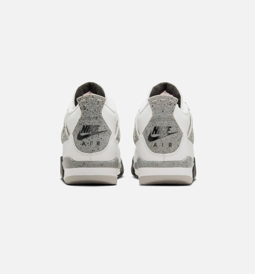 Air Jordan 4 Retro White Cement 小学生生活方式运动鞋 - 峰峰白/火焰红/水泥灰/黑色