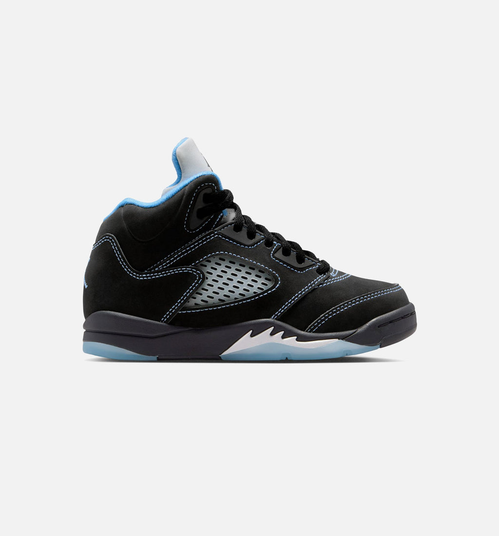 Air Jordan 5 Retro Black Carolina 学前儿童生活方式运动鞋 - 黑色/大学蓝/白色