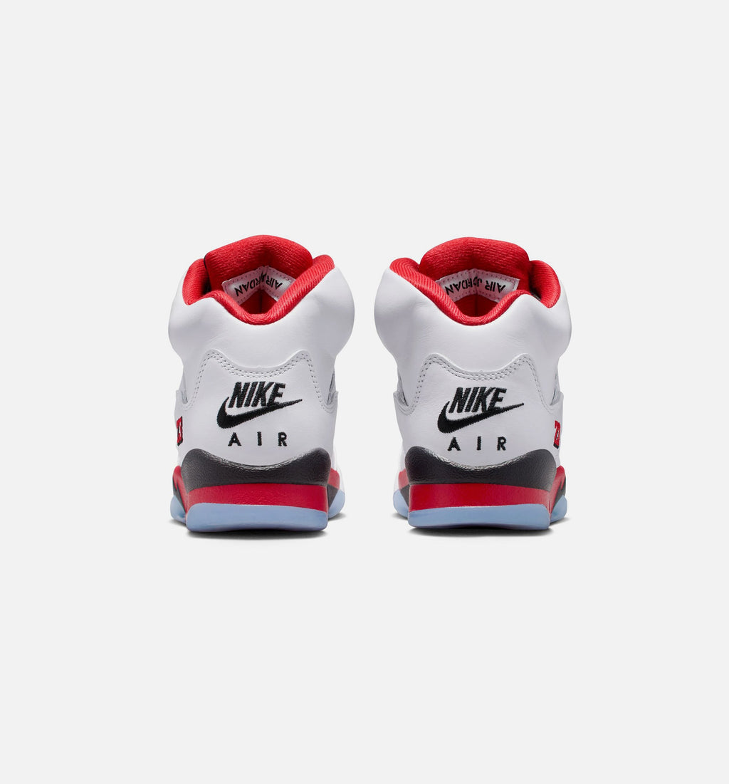 Air Jordan 5 Retro Fire Red 小学生生活方式运动鞋 - 白色/火焰红/黑色