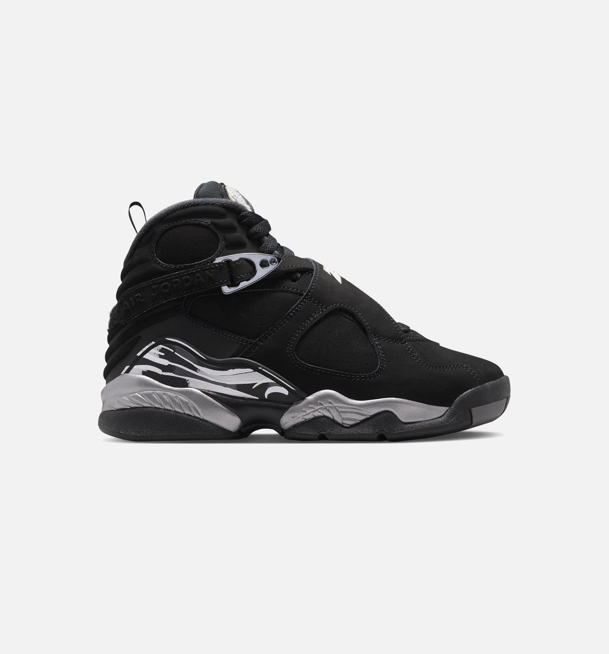 Air Jordan 8 Retro Chrome Black And Light Graphite 小学生生活方式运动鞋 - 黑色/白色/淡石墨