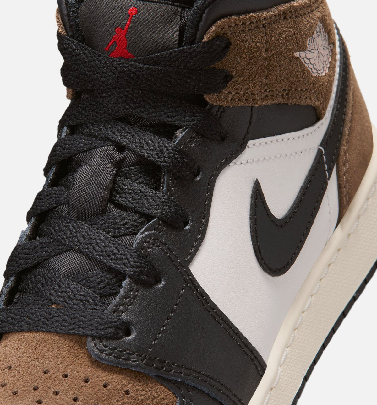 Air Jordan 1 Mid - 青少年生活方式运动鞋（黑/幻影白/帕洛米诺棕/大学红）
