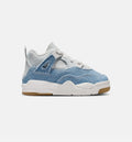 Air Jordan 4 Retro Worn Blue 婴幼儿生活方式运动鞋 - 帆布白/夏旧蓝/金色