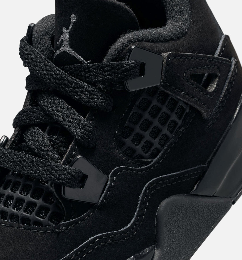 Air Jordan 4 Retro Black Cat 婴幼儿生活方式运动鞋 - 黑色/深黑/浅石墨灰