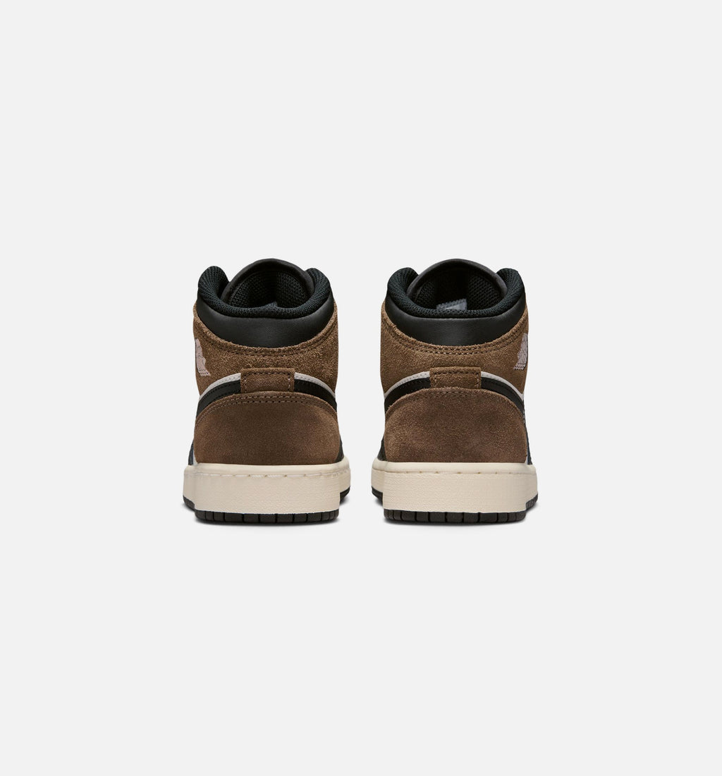 Air Jordan 1 Mid - 青少年生活方式运动鞋（黑/幻影白/帕洛米诺棕/大学红）