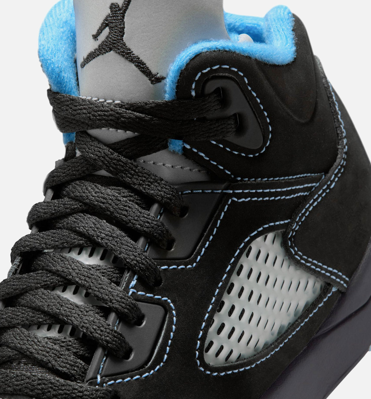 Air Jordan 5 Retro Black Carolina 学前儿童生活方式运动鞋 - 黑色/大学蓝/白色