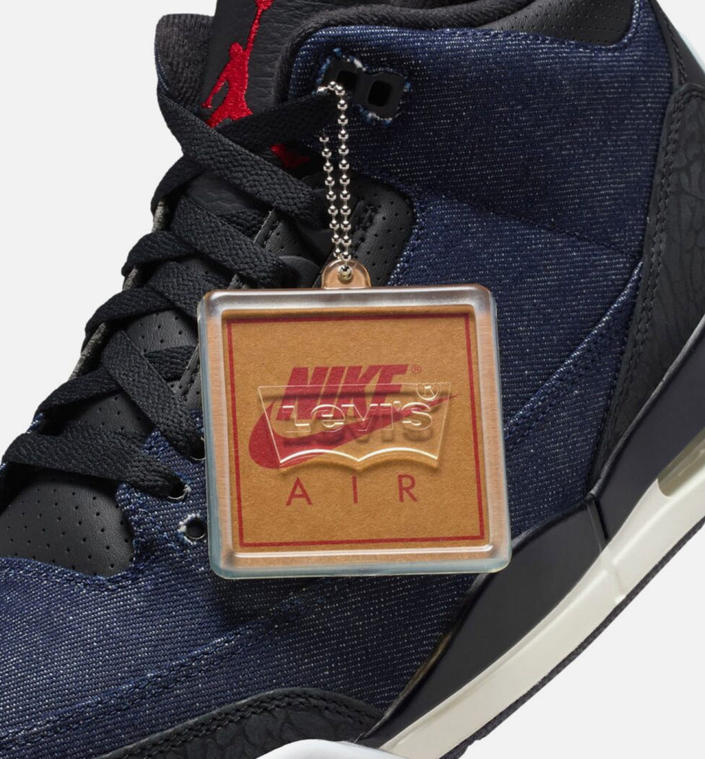 Air Jordan 3 x Levi's Indigo And Gym Red 男款生活方式运动鞋 - 牛仔布/黑色/帆布白