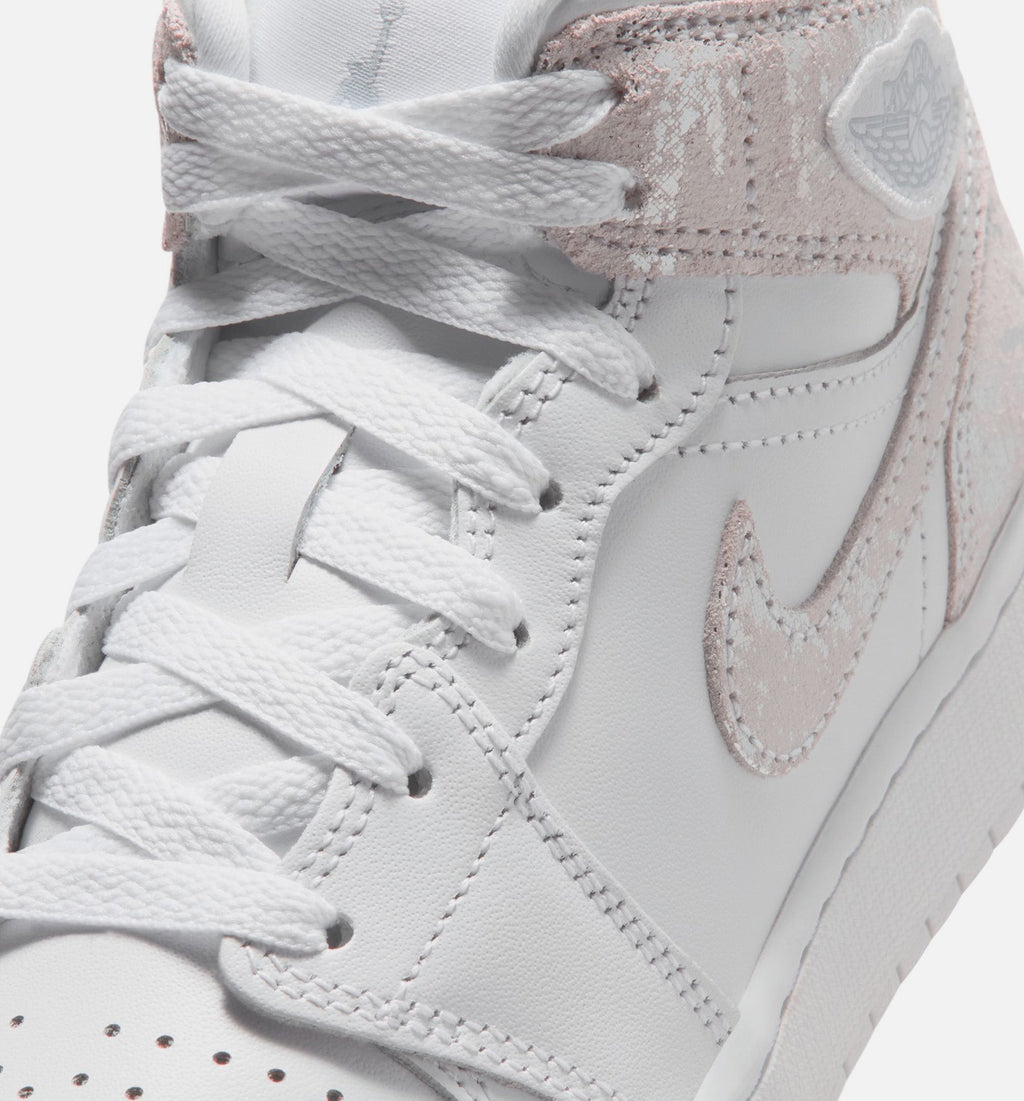 Air Jordan 1 Mid SE - 青少年生活方式运动鞋（白/原野银）