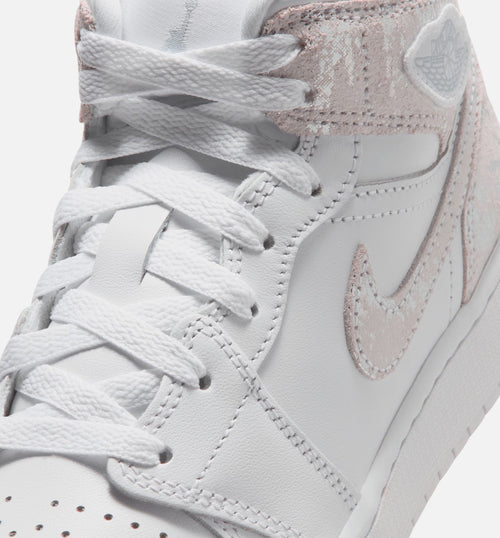 Air Jordan 1 Mid SE - 青少年生活方式运动鞋（白/原野银）