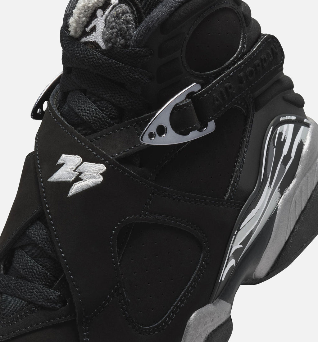 Air Jordan 8 Retro Chrome Black And Light Graphite 小学生生活方式运动鞋 - 黑色/白色/淡石墨