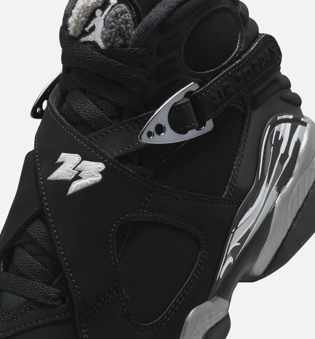 Air Jordan 8 Retro Chrome Black And Light Graphite 小学生生活方式运动鞋 - 黑色/白色/淡石墨