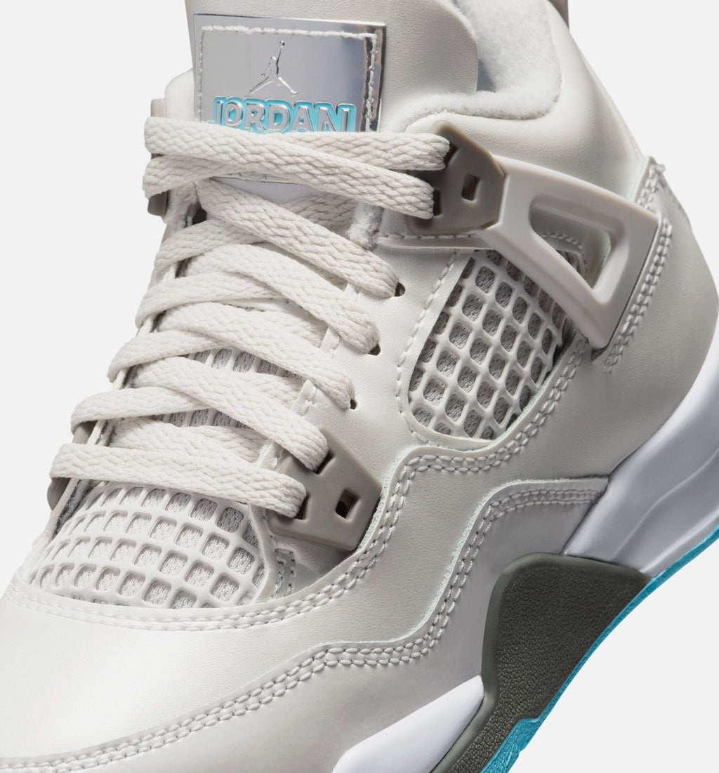 Air Jordan 4 Retro Blue Chill 学前儿童生活方式运动鞋 - 光子灰/冰蓝/铁灰/白色/蓝色淡
