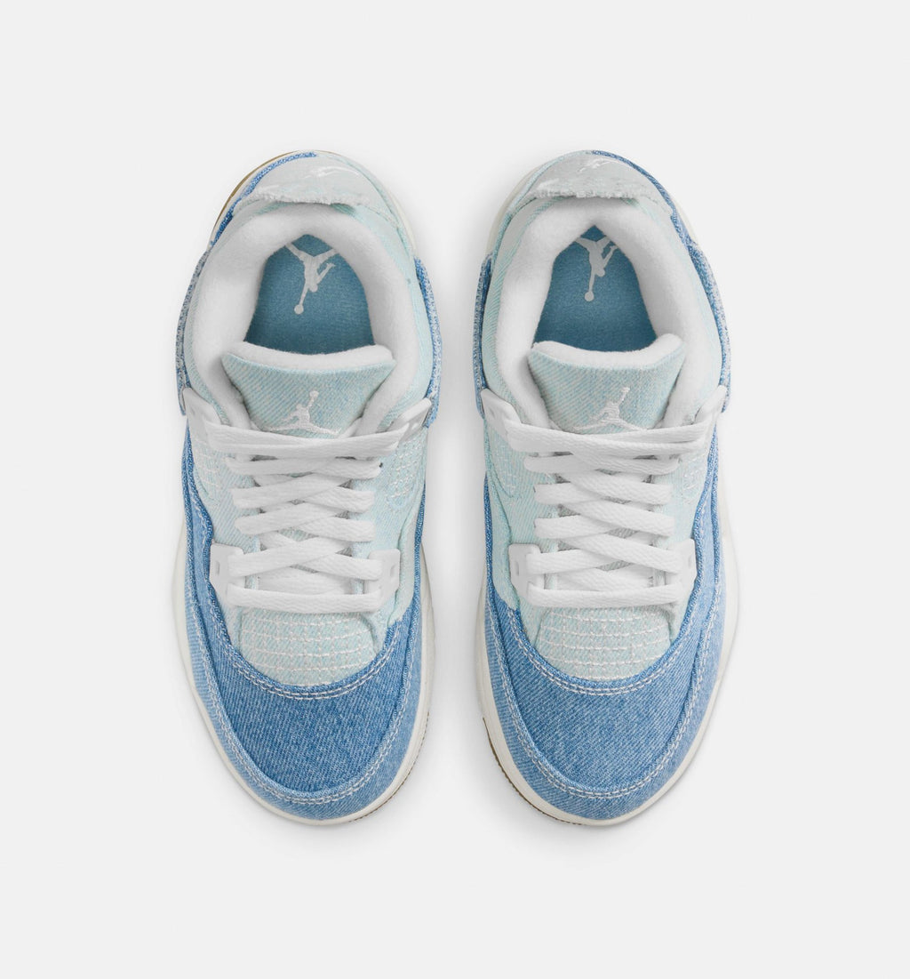 Air Jordan 4 Retro Worn Blue 学前儿童生活方式运动鞋 - 帆布白/夏旧蓝/金色