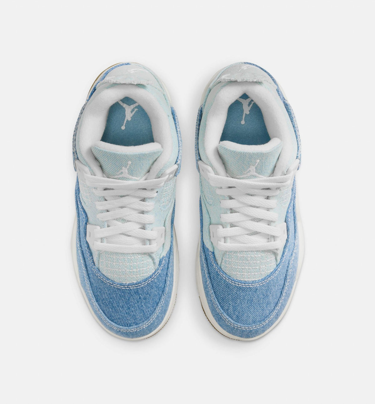 Air Jordan 4 Retro Worn Blue 学前儿童生活方式运动鞋 - 帆布白/夏旧蓝/金色