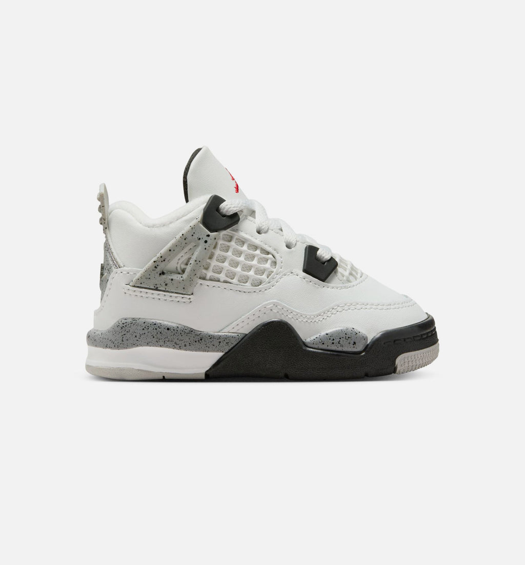 Air Jordan 4 Retro White Cement 婴幼儿生活方式运动鞋 - 峰白/火焰红/水泥灰/黑色