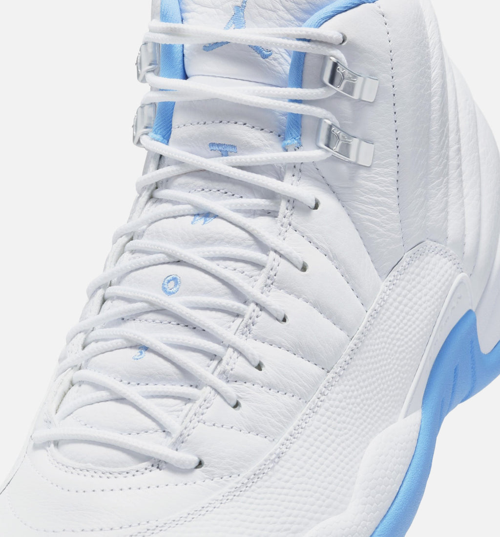 Air Jordan 12 Retro White and University Blue 男款生活方式运动鞋 - 白色/学院蓝/金属银