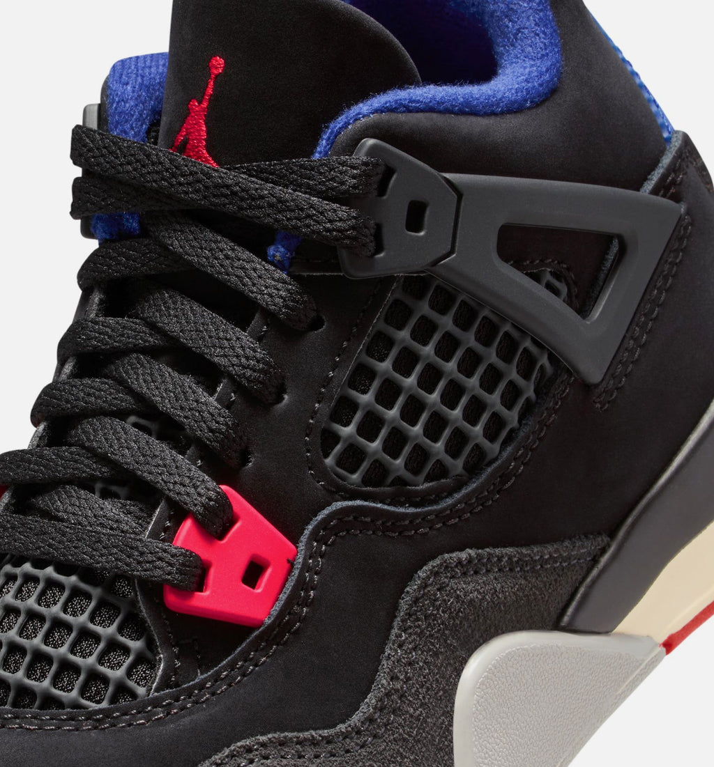 Air Jordan 4 Retro Rare Air 学前儿童生活方式运动鞋 - 黑色/火焰红/深皇家蓝