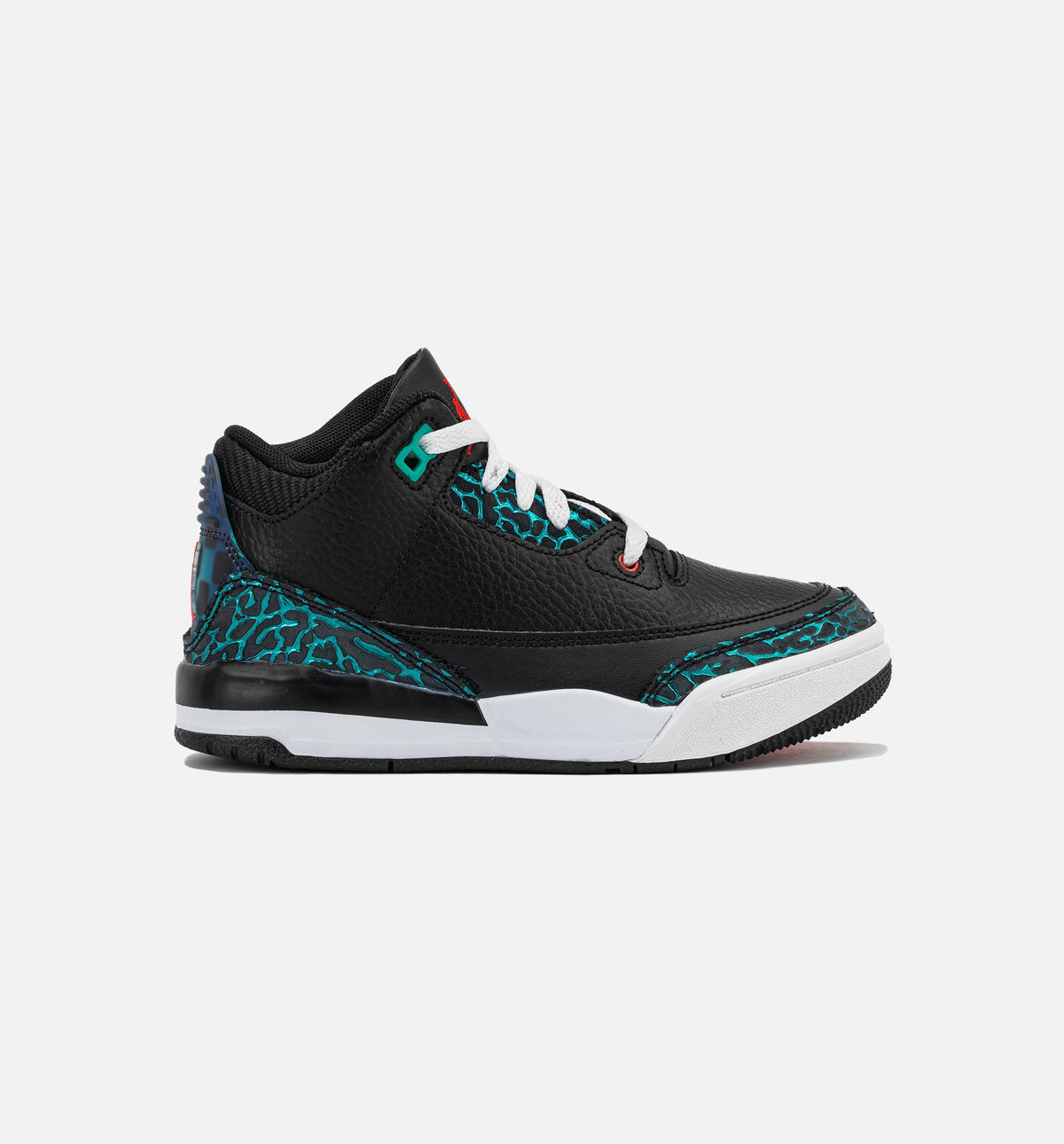 Air Jordan 3 Retro Black and Hyper Jade - 学前儿生活方式运动鞋（黑/山茗红/超烁翠綠/白）