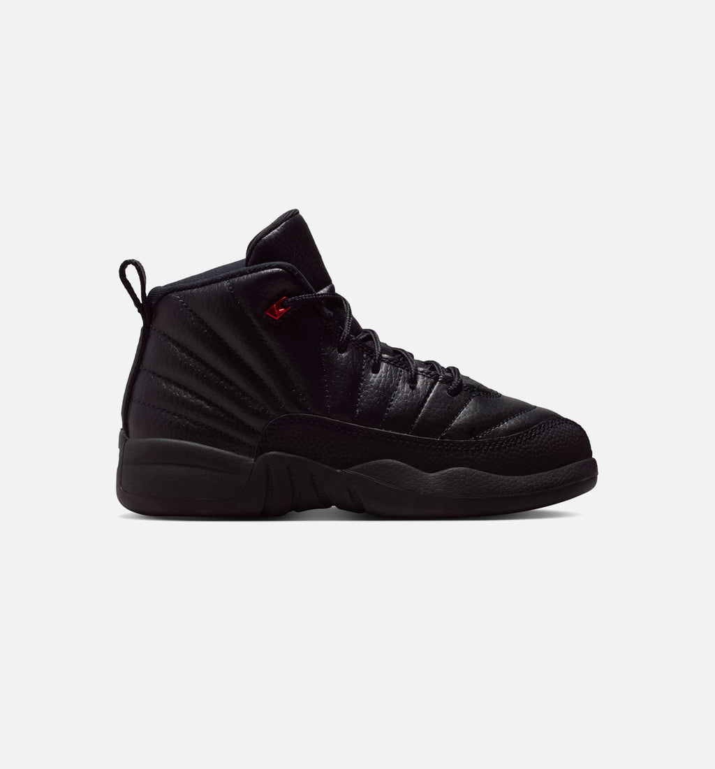 Air Jordan 12 Retro Bloodline 学前儿童生活方式运动鞋 - 黑色/校服红