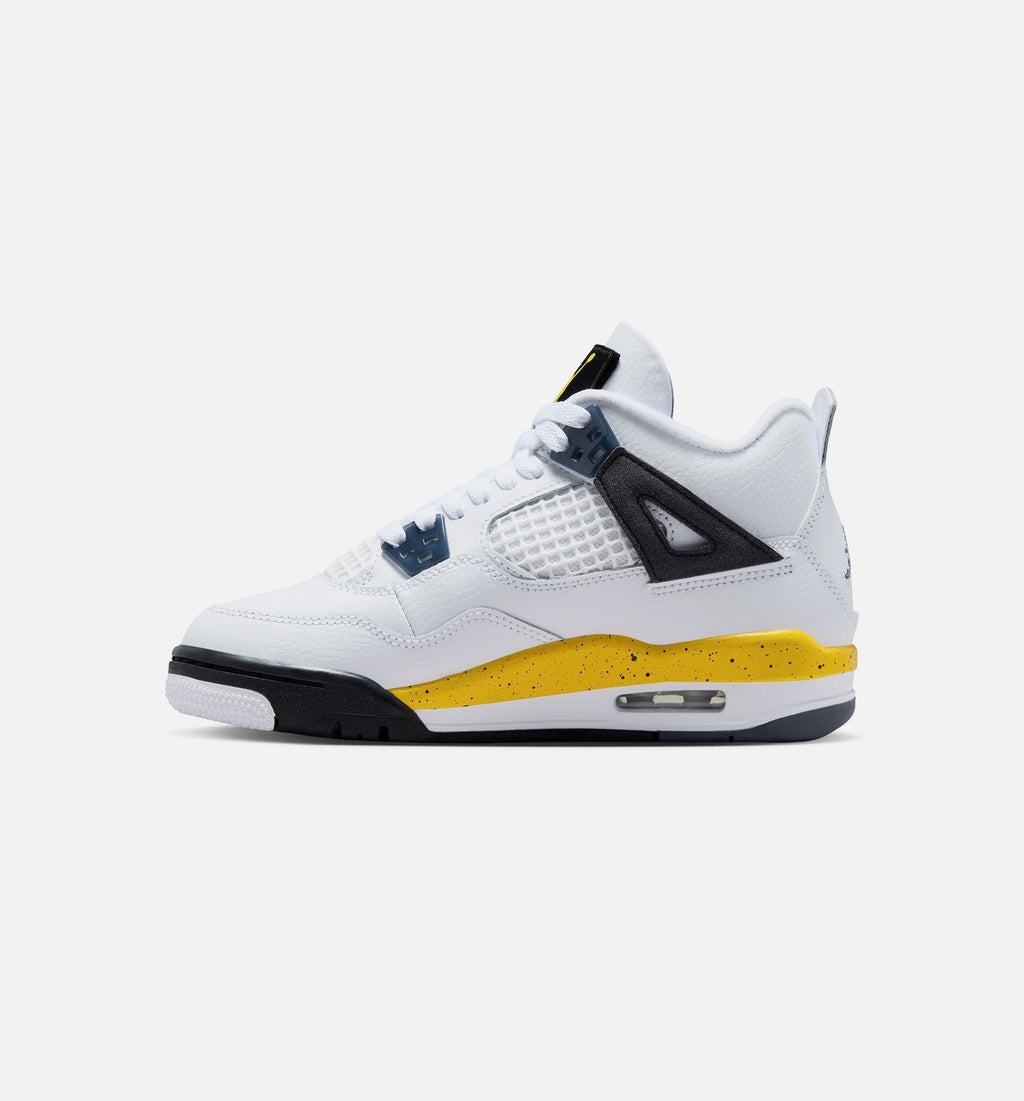 Air Jordan 4 Retro Rare Air Tour Yellow 小学生生活方式运动鞋 - 白色/深蓝灰/黑色/巡回黄