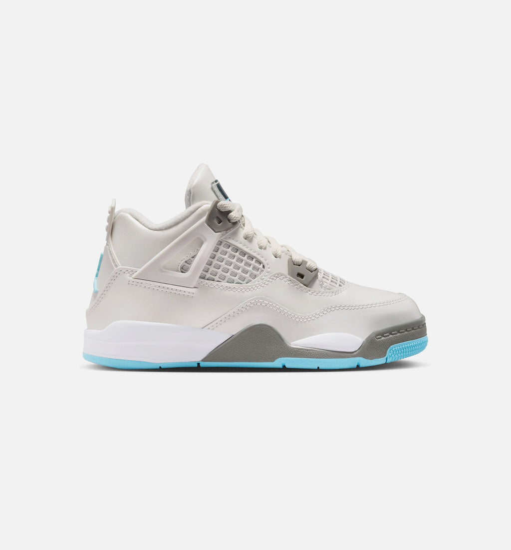 Air Jordan 4 Retro Blue Chill 学前儿童生活方式运动鞋 - 光子灰/冰蓝/铁灰/白色/蓝色淡