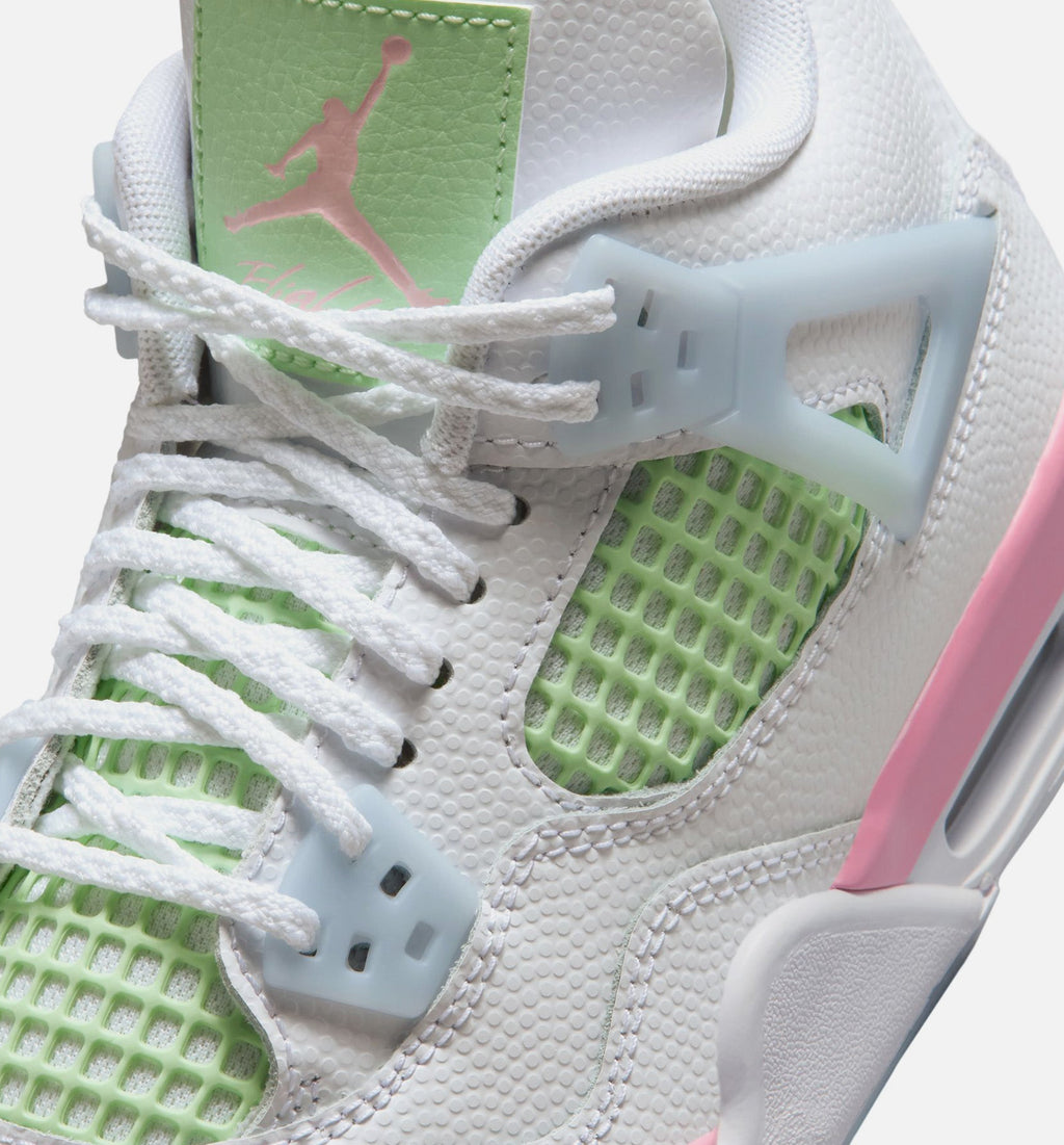 Air Jordan 4 Retro Medium Soft Pink 小学生生活方式运动鞋 - 白色/柔和粉/半蓝色