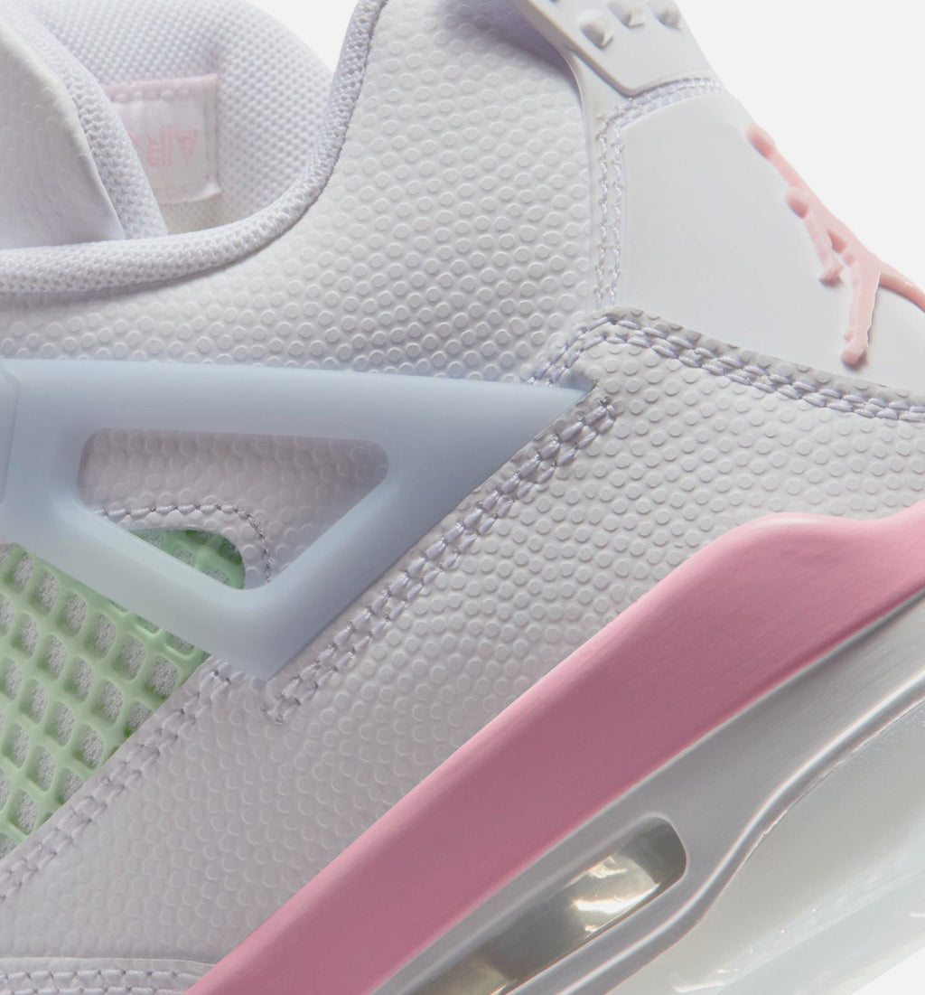 Air Jordan 4 Retro Medium Soft Pink 小学生生活方式运动鞋 - 白色/柔和粉/半蓝色