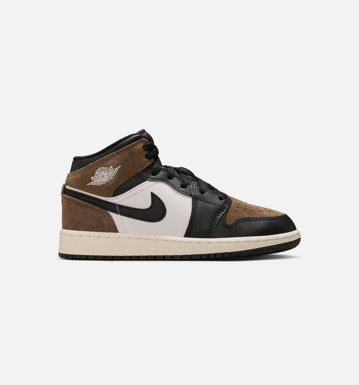 Air Jordan 1 Mid - 青少年生活方式运动鞋（黑/幻影白/帕洛米诺棕/大学红）