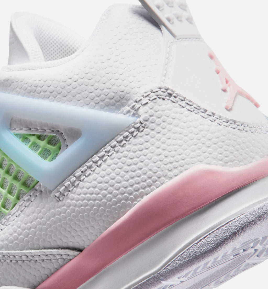 Air Jordan 4 Retro Medium Soft Pink 学前儿童生活方式运动鞋 - 白色/柔和粉/半蓝色