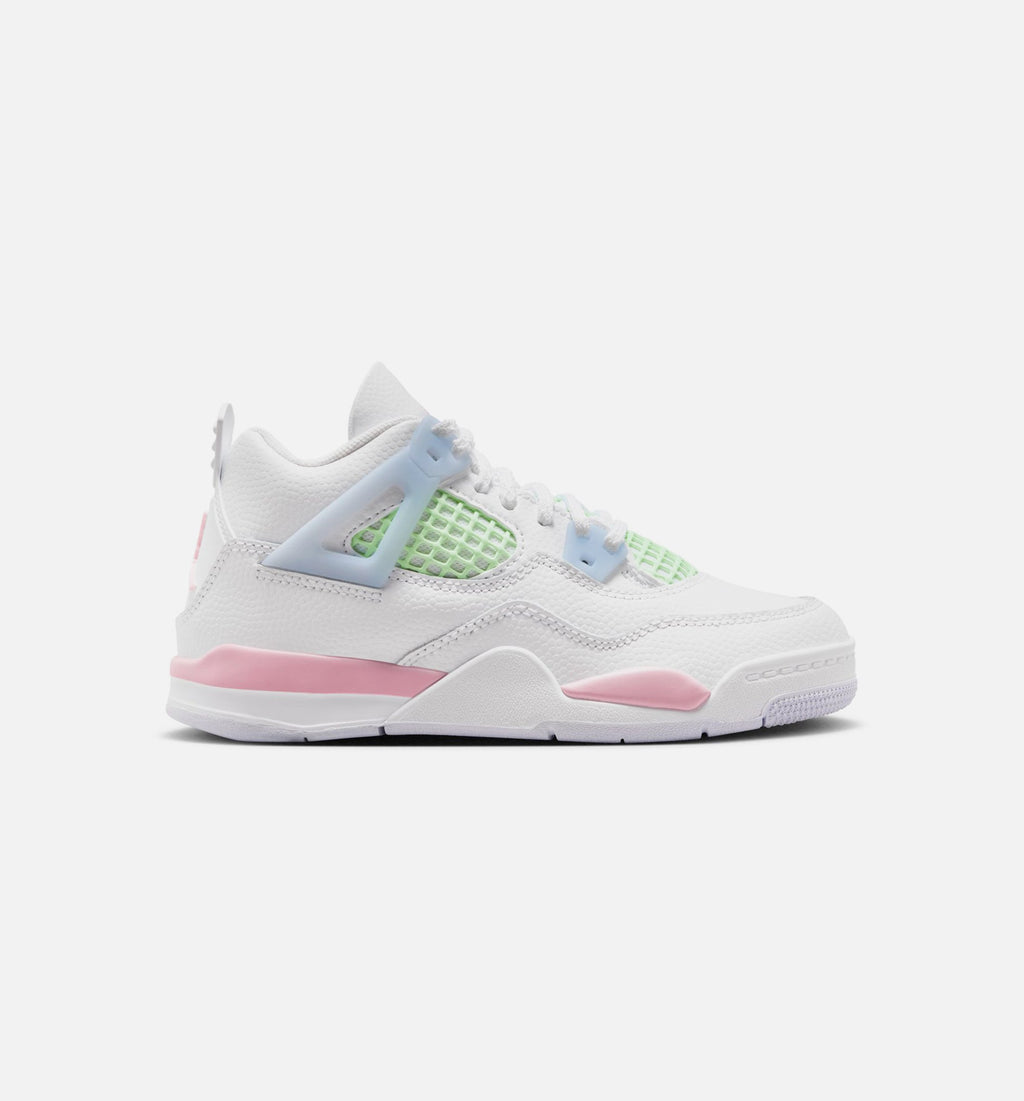 Air Jordan 4 Retro Medium Soft Pink 学前儿童生活方式运动鞋 - 白色/柔和粉/半蓝色