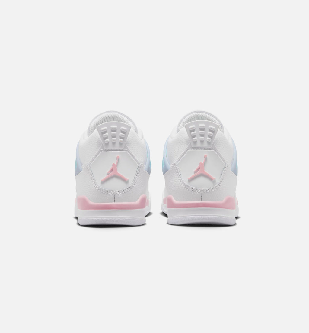 Air Jordan 4 Retro Medium Soft Pink 学前儿童生活方式运动鞋 - 白色/柔和粉/半蓝色