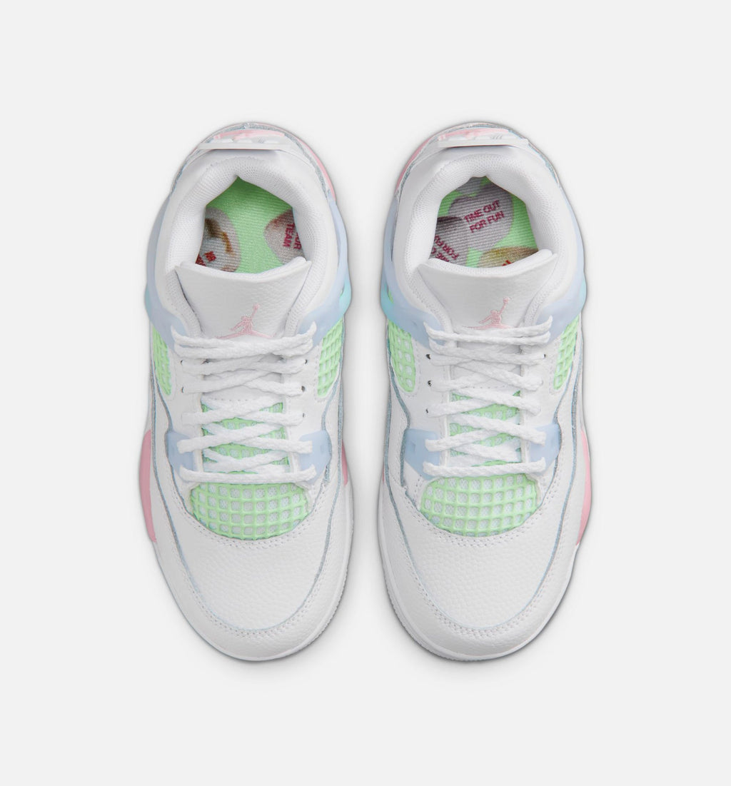 Air Jordan 4 Retro Medium Soft Pink 学前儿童生活方式运动鞋 - 白色/柔和粉/半蓝色