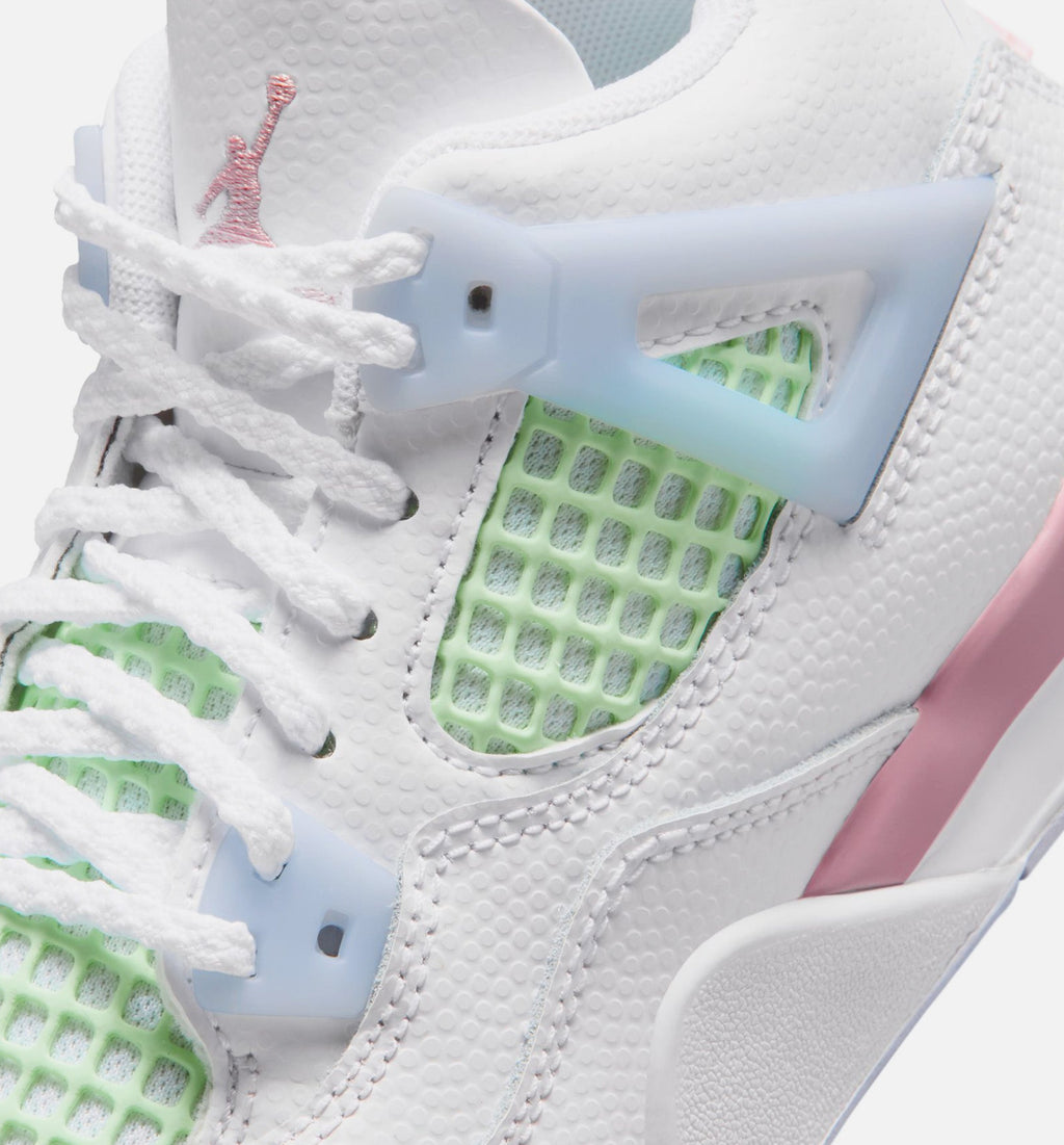 Air Jordan 4 Retro Medium Soft Pink 学前儿童生活方式运动鞋 - 白色/柔和粉/半蓝色
