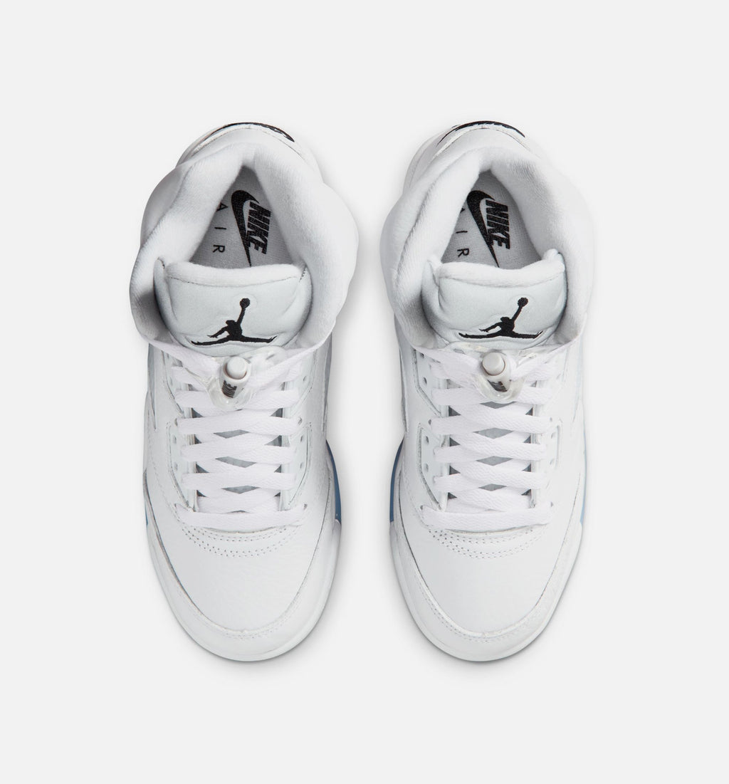 Air Jordan 5 Retro OG White Metallic 小学生生活方式运动鞋 - 白色/黑色/金属银