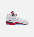 Air Jordan 5 Retro Fire Red 小学生生活方式运动鞋 - 白色/火焰红/黑色
