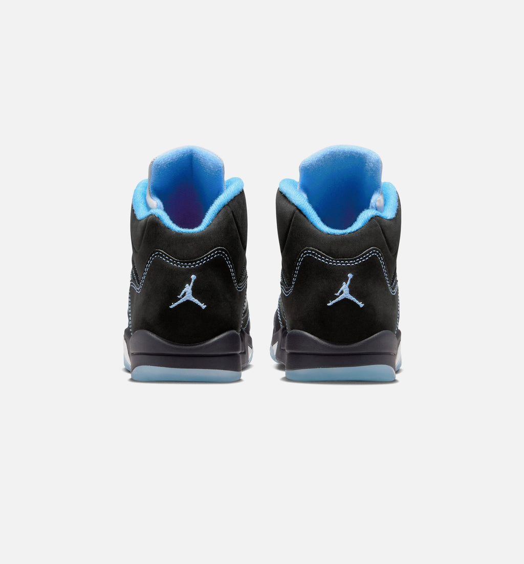 Air Jordan 5 Retro Black Carolina 学前儿童生活方式运动鞋 - 黑色/大学蓝/白色