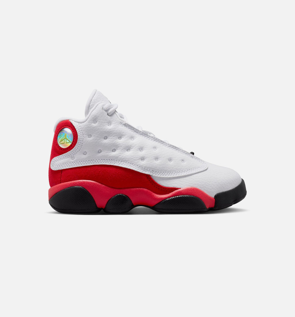Air Jordan 13 Retro White and University Red - 学前儿生活方式运动鞋（白/黑/真红）
